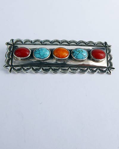 Navajo SS Turquoise and Coral Pin