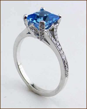 Platinum Diamond Blue Topaz Ring 480-297